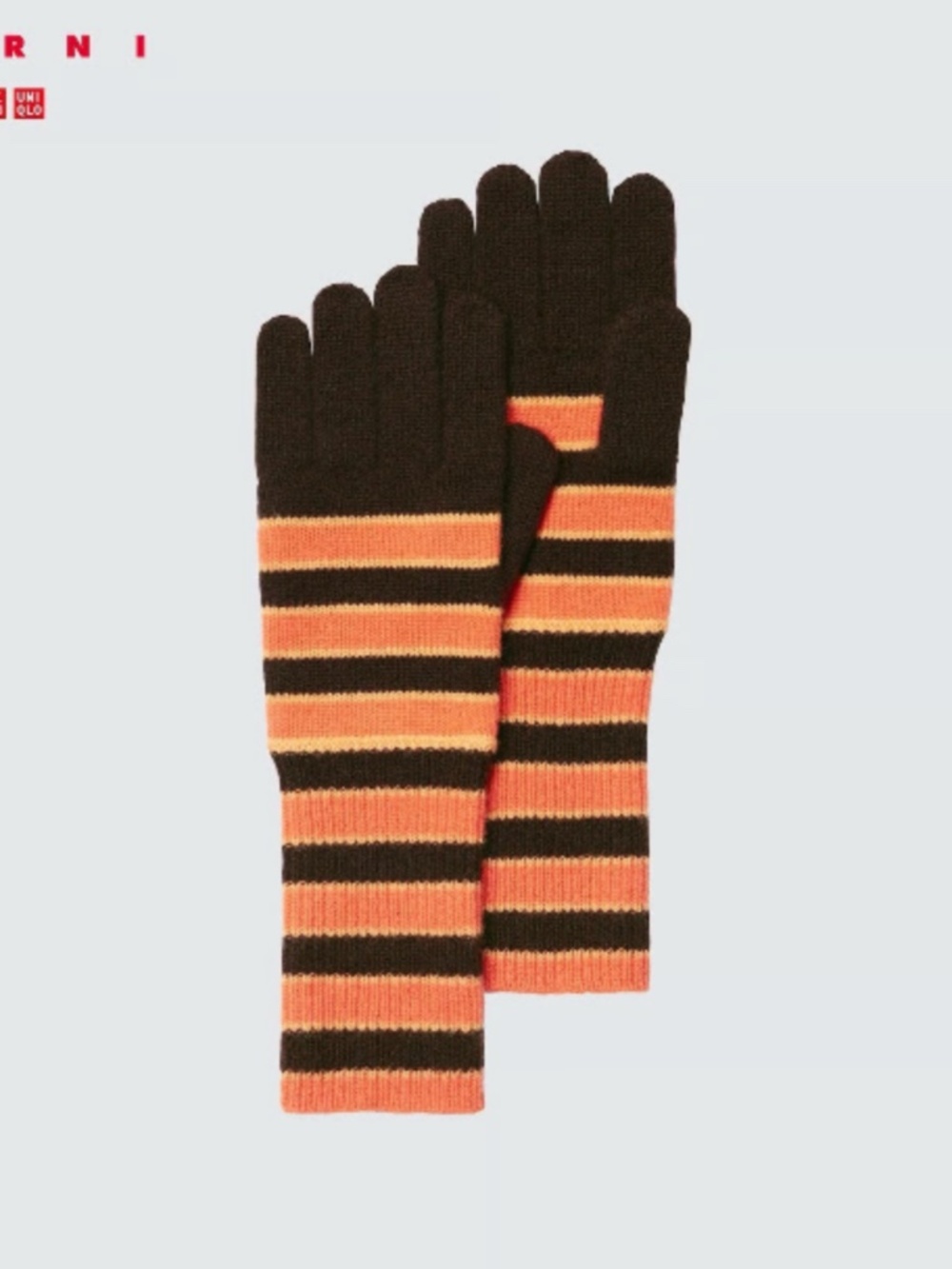 Uniqlo x Marni Cashmere Black and Orange Striped Gloves One Size